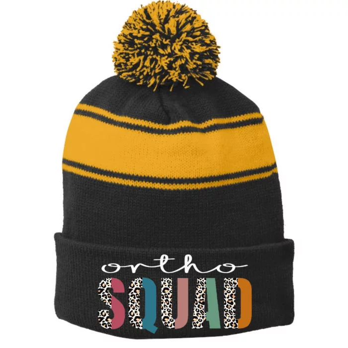 Funny Leopard Nursing Ortho Squad Orthopedics Nurse Stripe Pom Pom Beanie