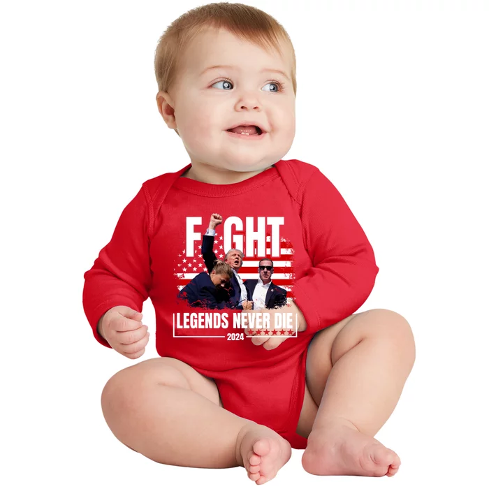 Fight Legends Never Die 2024 Trump Shooting Baby Long Sleeve Bodysuit