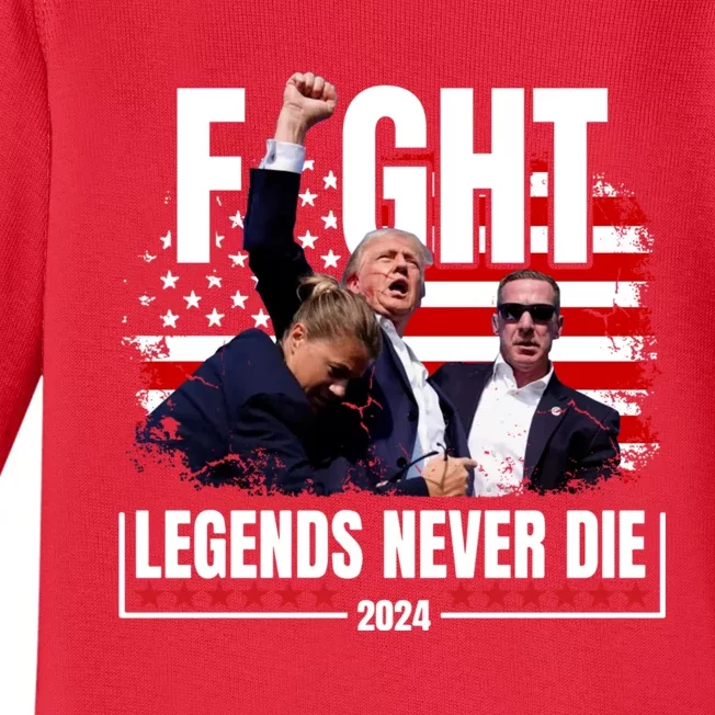 Fight Legends Never Die 2024 Trump Shooting Baby Long Sleeve Bodysuit