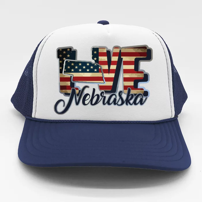 Funny Love Nebraska American Flag Patriotic Trucker Hat