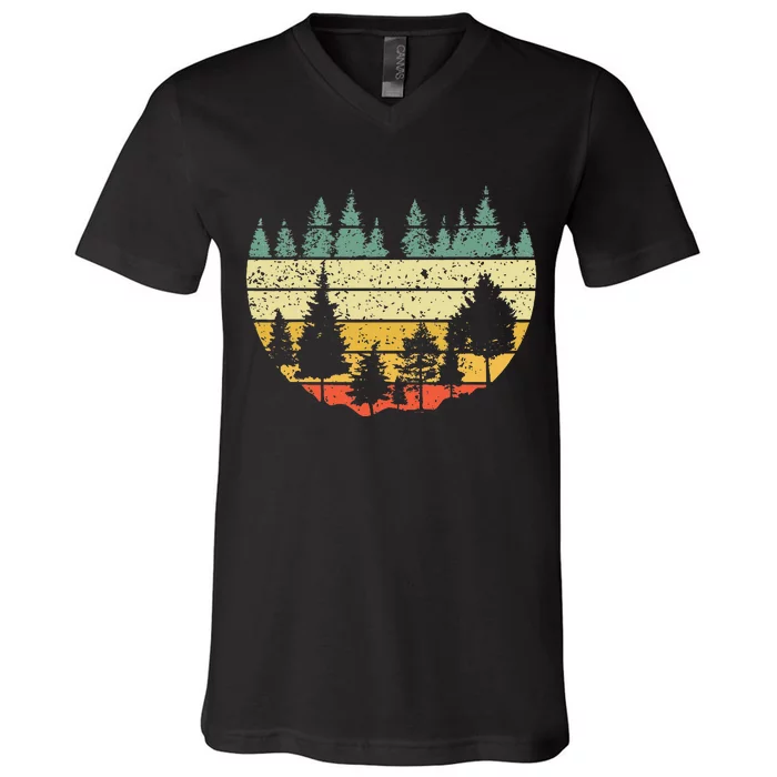 Forest Light Outdoor Nature Trees Retro Forest V-Neck T-Shirt