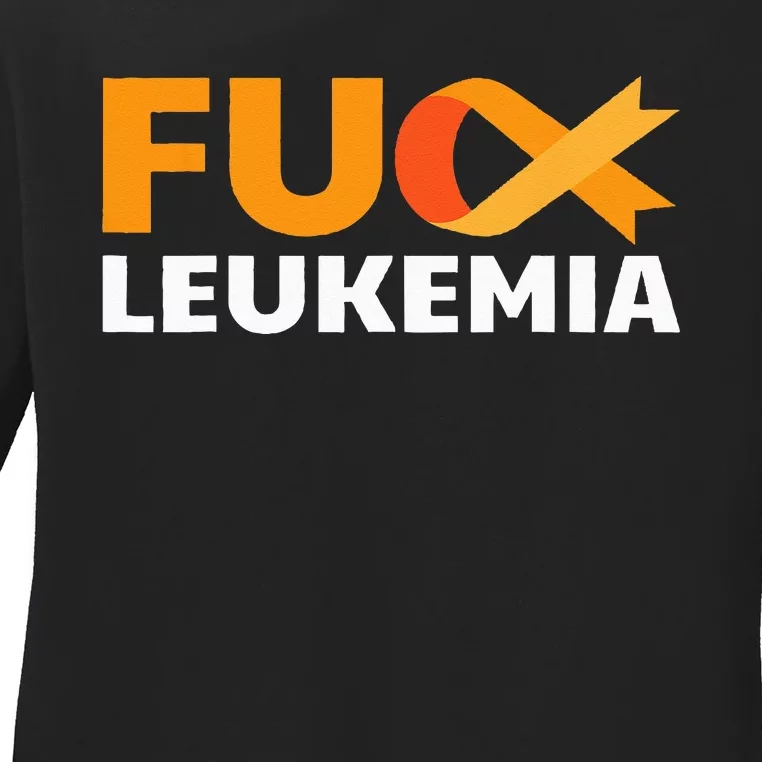 Fuck Leukemia Orange Ribbon Awareness Cancer Survivor Gift Ladies Long Sleeve Shirt