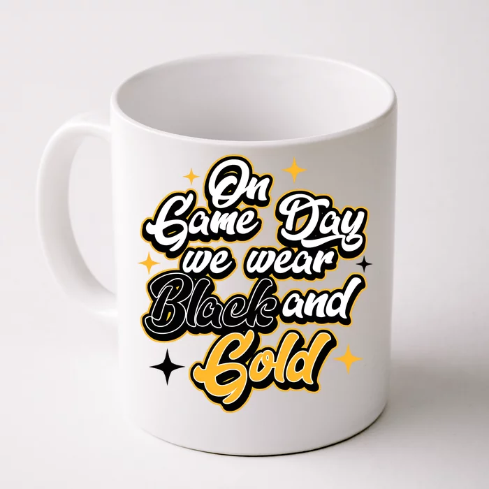 Football Lover On Game Day Football We Wear Black And Gold Front & Back Coffee Mug