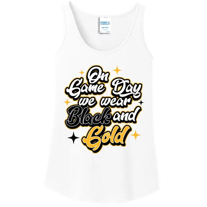 Football Lover On Game Day Football We Wear Black And Gold Ladies Essential Tank