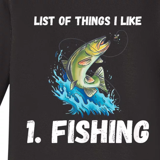 Fishing List Of Things I Like Fishing Hobby Fishing Game Baby Long Sleeve Bodysuit