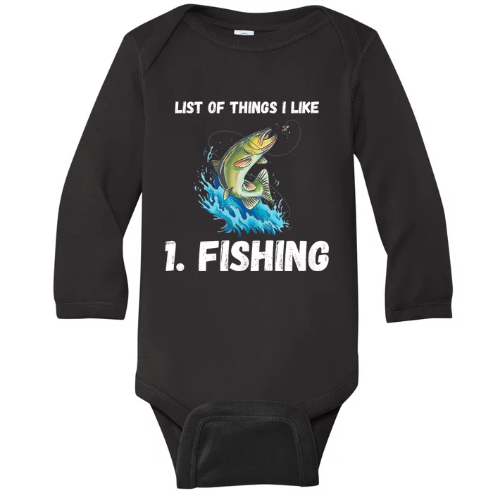 Fishing List Of Things I Like Fishing Hobby Fishing Game Baby Long Sleeve Bodysuit