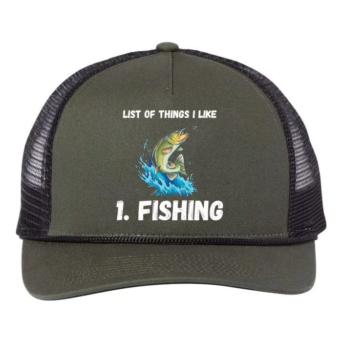 Fishing List Of Things I Like Fishing Hobby Fishing Game Retro Rope Trucker Hat Cap