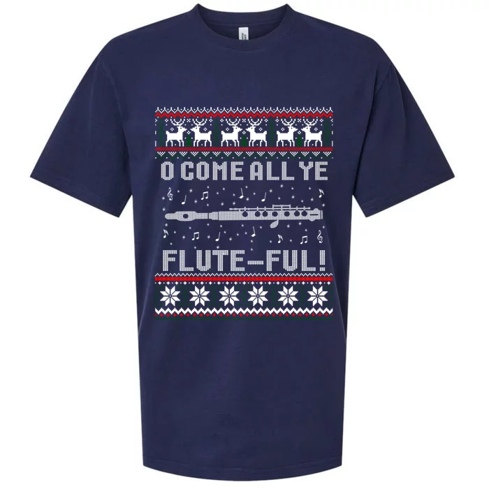 Flute Lover O Come All Ye FluteFul Ugly Sweater Cool Gift Sueded Cloud Jersey T-Shirt