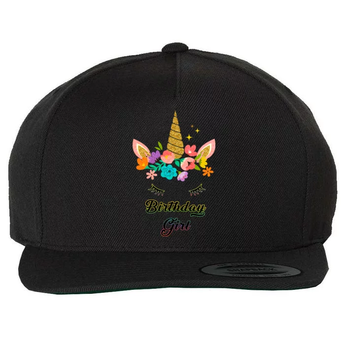 Floral Birthday Girl Unicorn Wool Snapback Cap