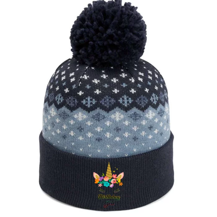 Floral Birthday Girl Unicorn The Baniff Cuffed Pom Beanie