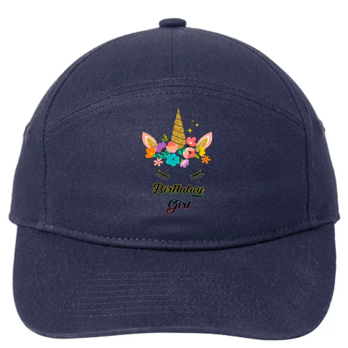 Floral Birthday Girl Unicorn 7-Panel Snapback Hat