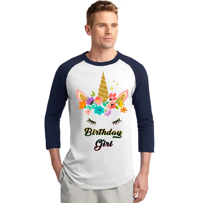 Floral Birthday Girl Unicorn Baseball Sleeve Shirt