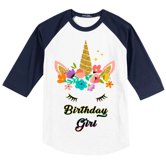 Floral Birthday Girl Unicorn Baseball Sleeve Shirt