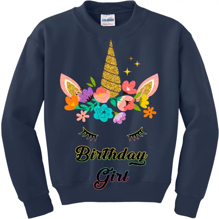 Floral Birthday Girl Unicorn Kids Sweatshirt