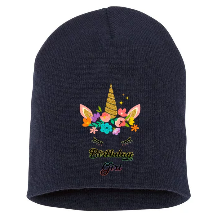 Floral Birthday Girl Unicorn Short Acrylic Beanie