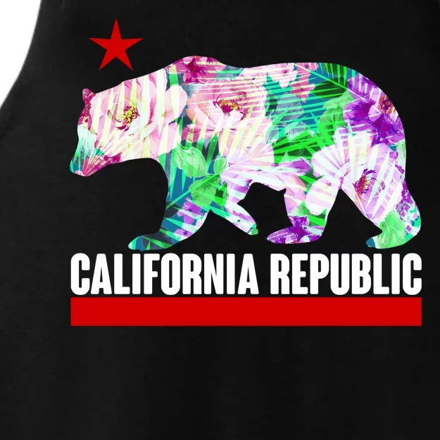 Floral California Republic Bear Tropical Bear Ladies Tri-Blend Wicking Tank