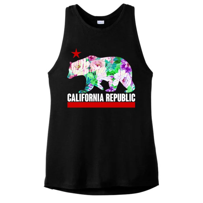 Floral California Republic Bear Tropical Bear Ladies Tri-Blend Wicking Tank