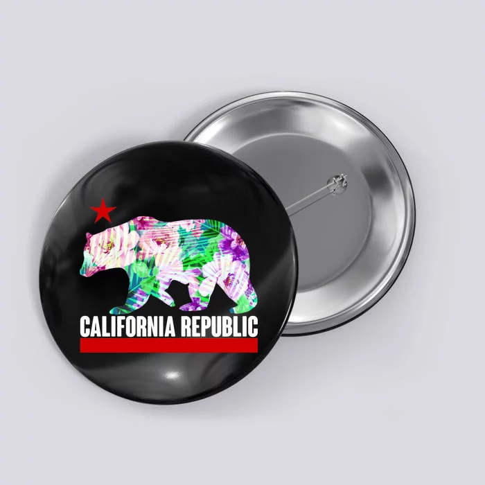 Floral California Republic Bear Tropical Bear Button