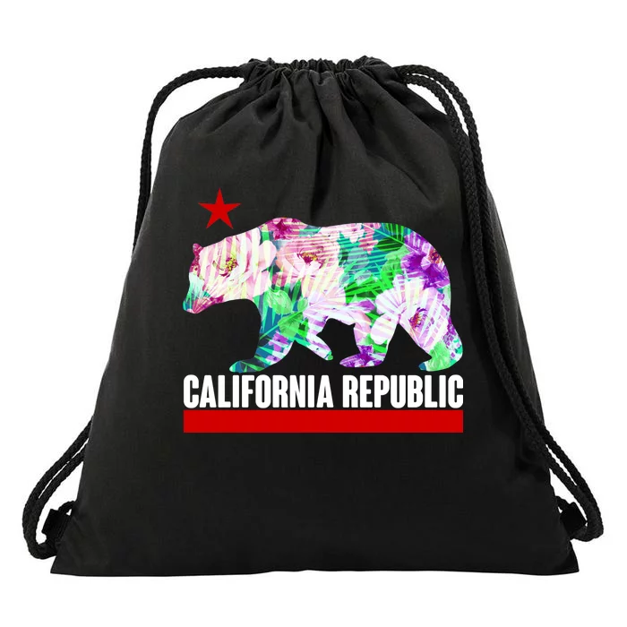 Floral California Republic Bear Tropical Bear Drawstring Bag