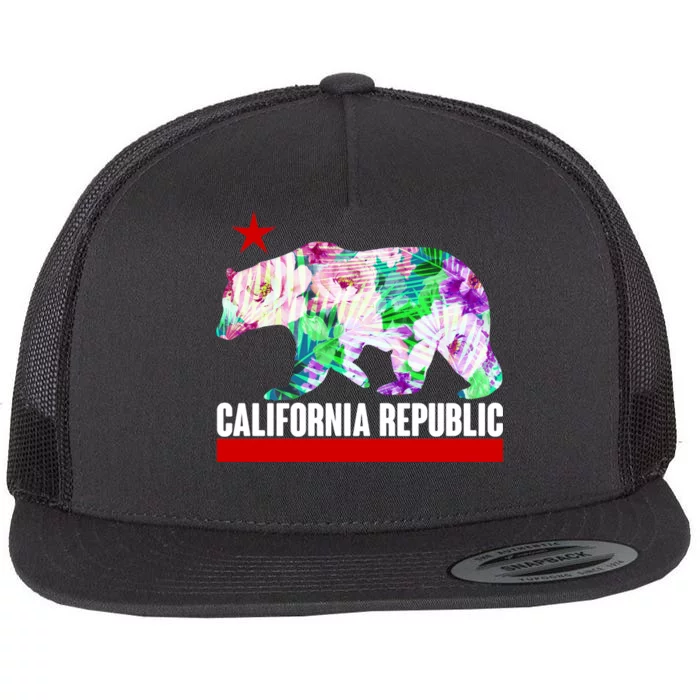 Floral California Republic Bear Tropical Bear Flat Bill Trucker Hat