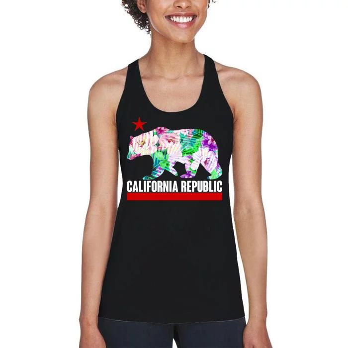 Floral California Republic Bear Tropical Bear Women's Racerback Tank