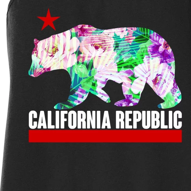 Floral California Republic Bear Tropical Bear Women's Racerback Tank