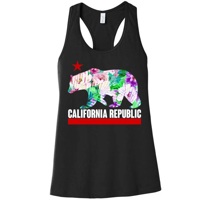 Floral California Republic Bear Tropical Bear Women's Racerback Tank