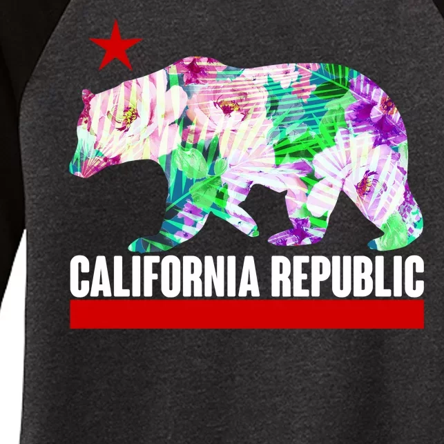 Floral California Republic Bear Tropical Bear Women's Tri-Blend 3/4-Sleeve Raglan Shirt