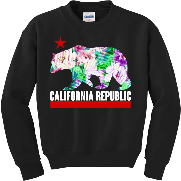 Floral California Republic Bear Tropical Bear Kids Sweatshirt