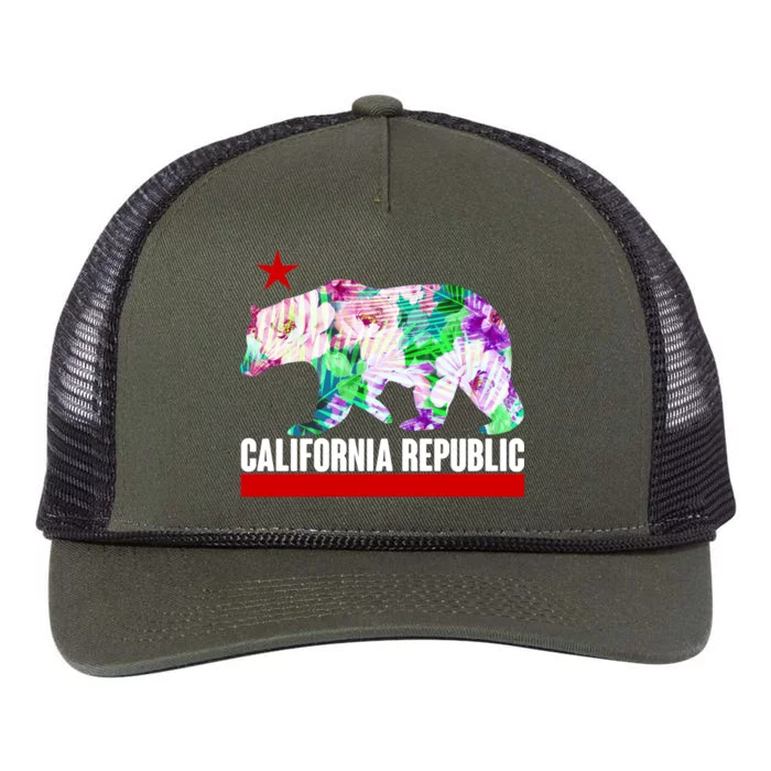 Floral California Republic Bear Tropical Bear Retro Rope Trucker Hat Cap