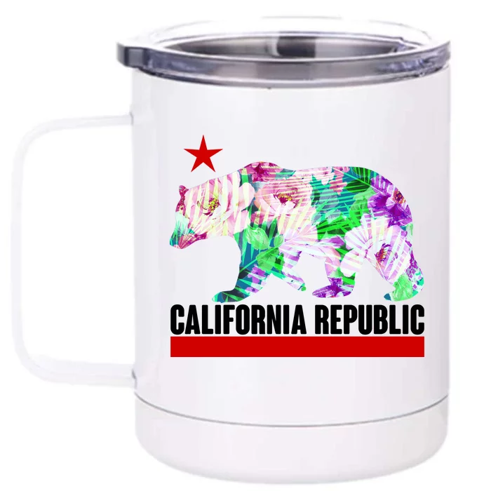 Floral California Republic Bear Tropical Bear Front & Back 12oz Stainless Steel Tumbler Cup