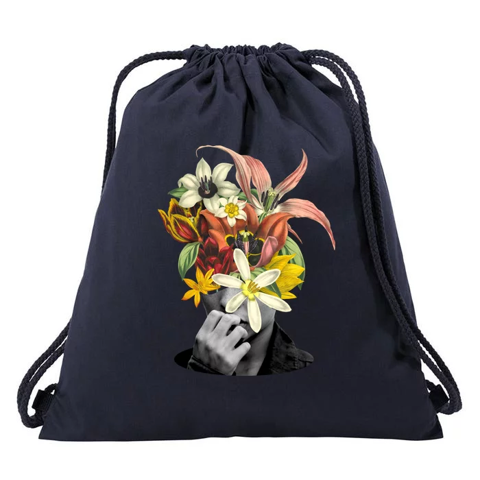 Floral Head Art Drawstring Bag