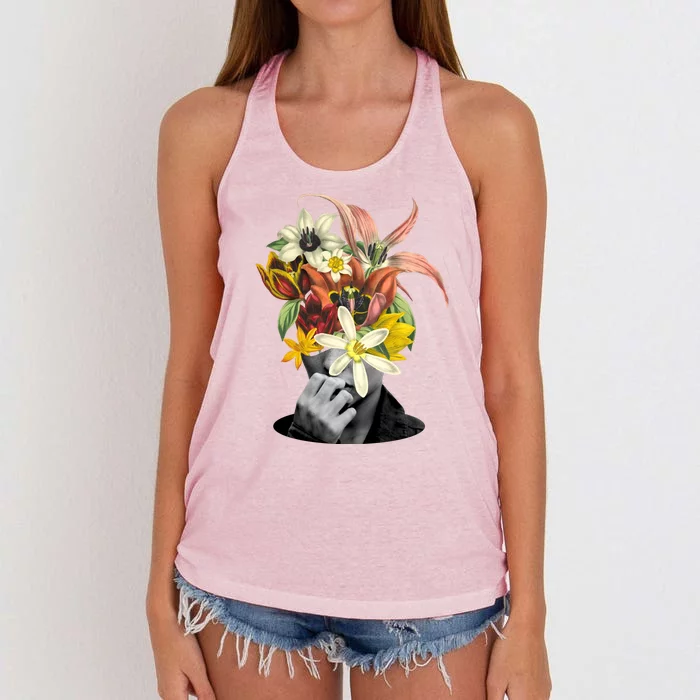 Floral Head Art Women's Knotted Racerback Tank