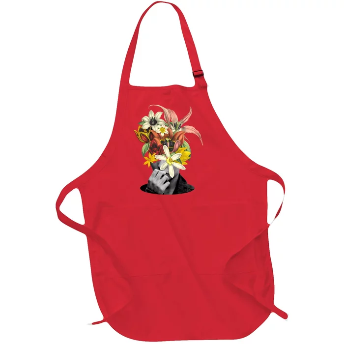 Floral Head Art Full-Length Apron With Pocket