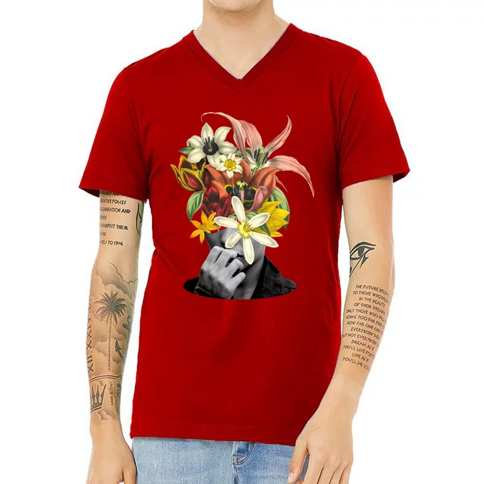 Floral Head Art V-Neck T-Shirt