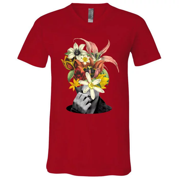 Floral Head Art V-Neck T-Shirt