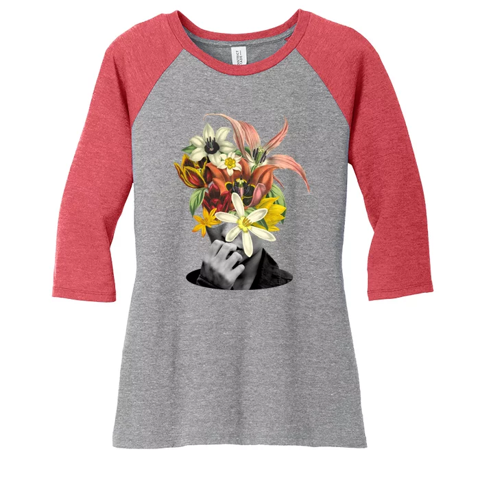 Floral Head Art Women's Tri-Blend 3/4-Sleeve Raglan Shirt