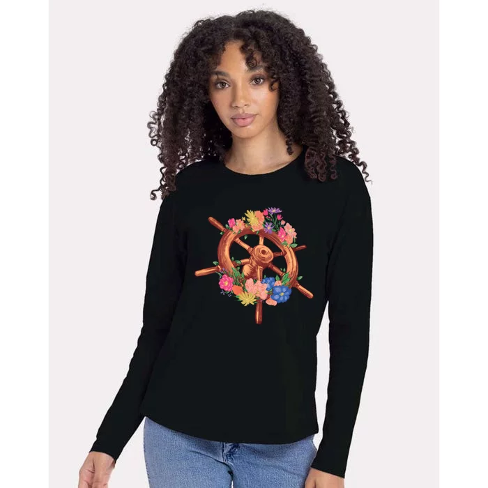 Floral Helm Womens Cotton Relaxed Long Sleeve T-Shirt