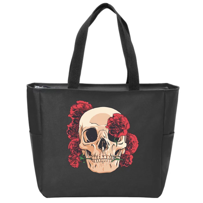 Floral Skull Zip Tote Bag