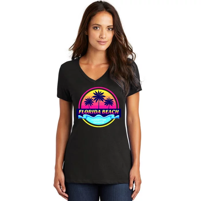 Florida Beach Retro Women's V-Neck T-Shirt