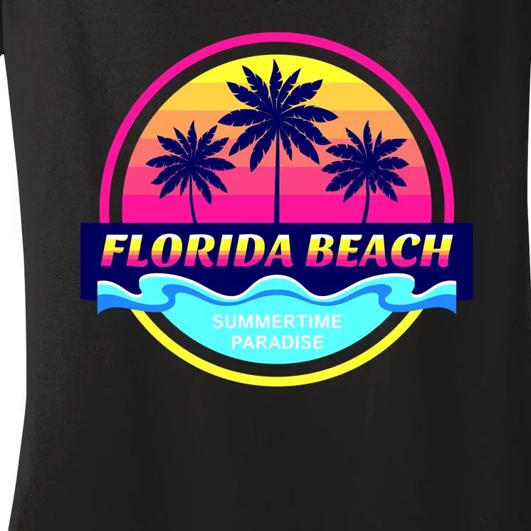 Florida Beach Retro Women's V-Neck T-Shirt