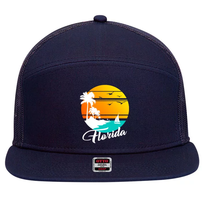 Florida Beach Sunset 7 Panel Mesh Trucker Snapback Hat