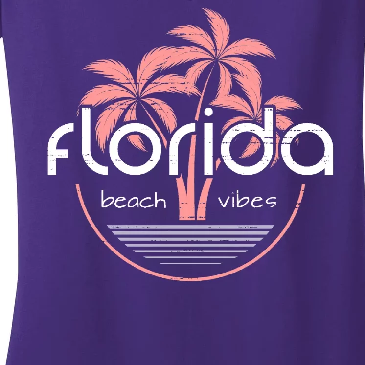 Florida Beach Vibes Retro Women's V-Neck T-Shirt