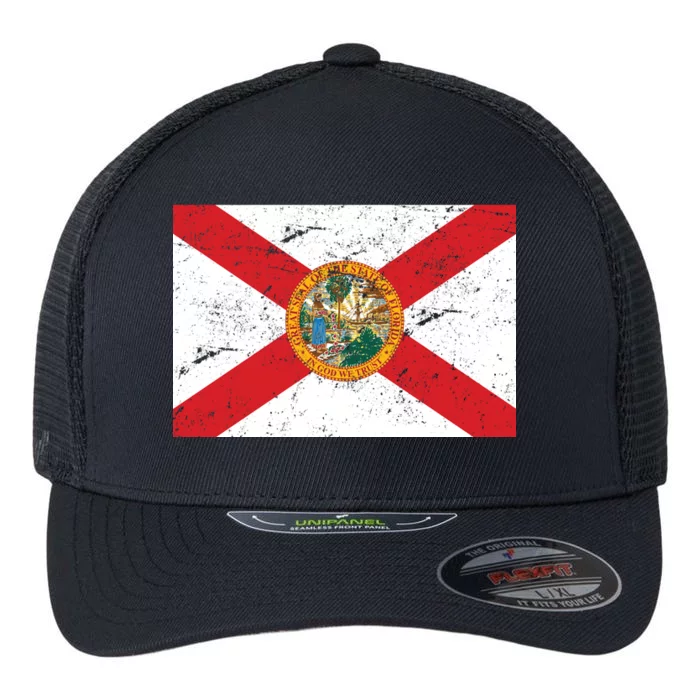 Florida Flag Distressed Vintage Flexfit Unipanel Trucker Cap