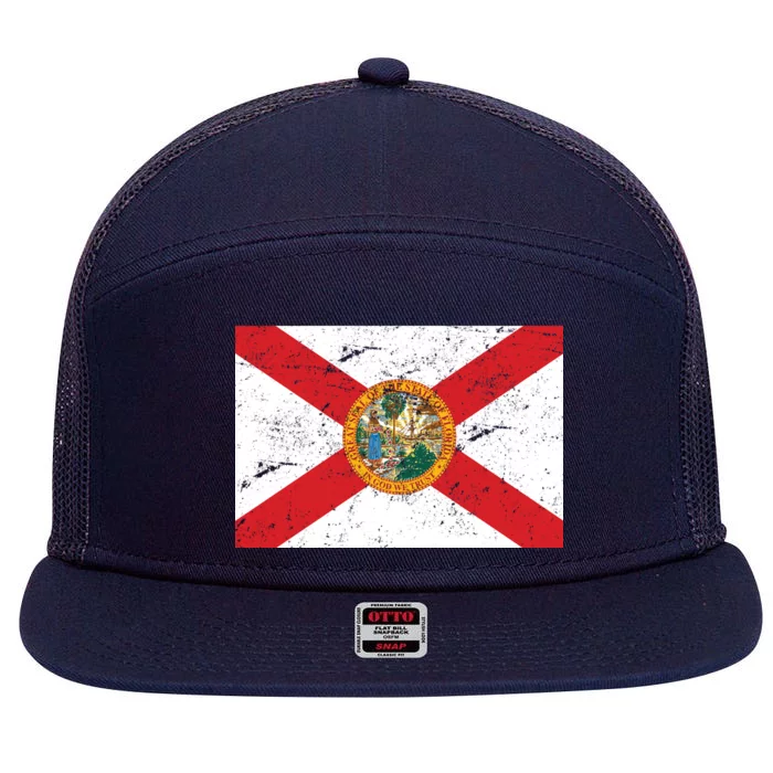 Florida Flag Distressed Vintage 7 Panel Mesh Trucker Snapback Hat