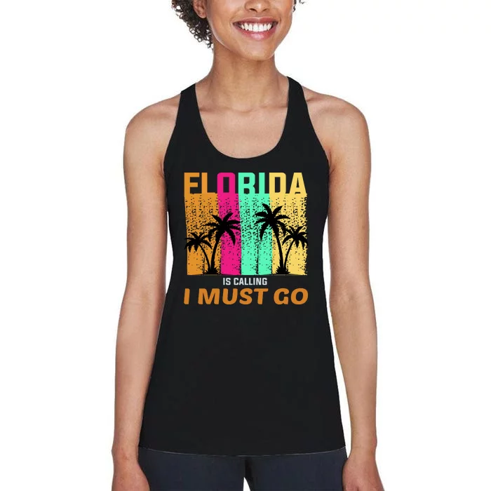 Florida Is Calling I Must Go Vintage Summer Beach Sun Women's Racerback Tank