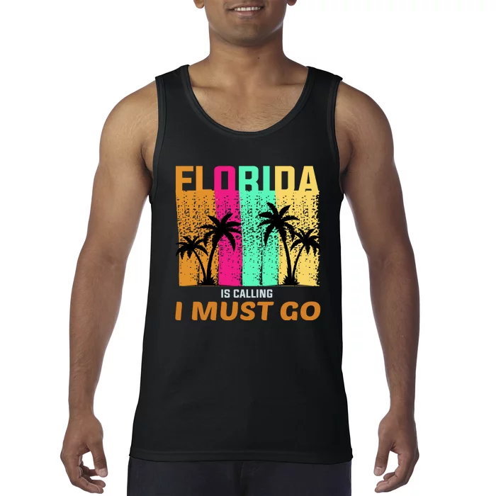 Florida Is Calling I Must Go Vintage Summer Beach Sun Tank Top