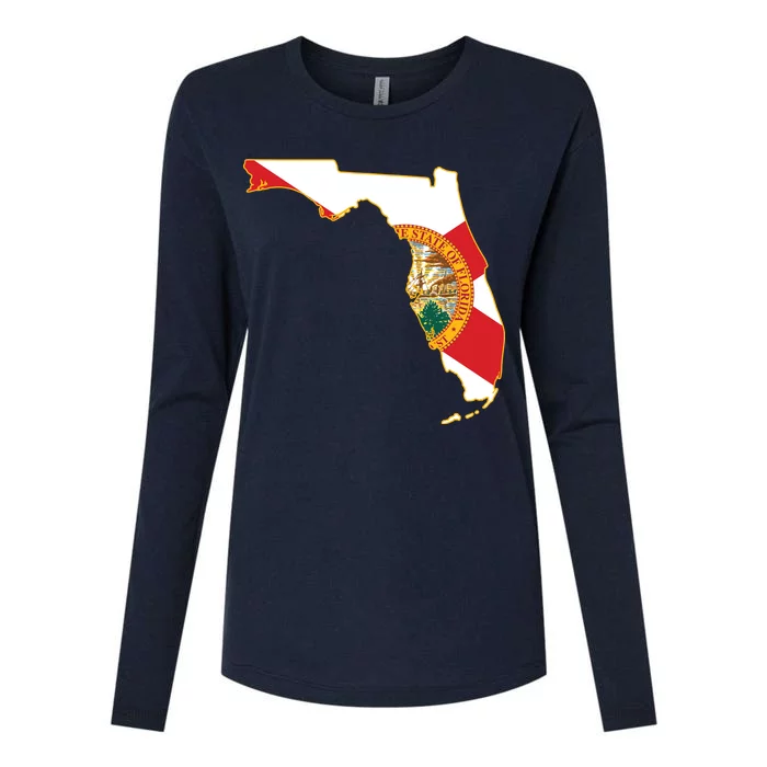 Florida Map State Flag Womens Cotton Relaxed Long Sleeve T-Shirt