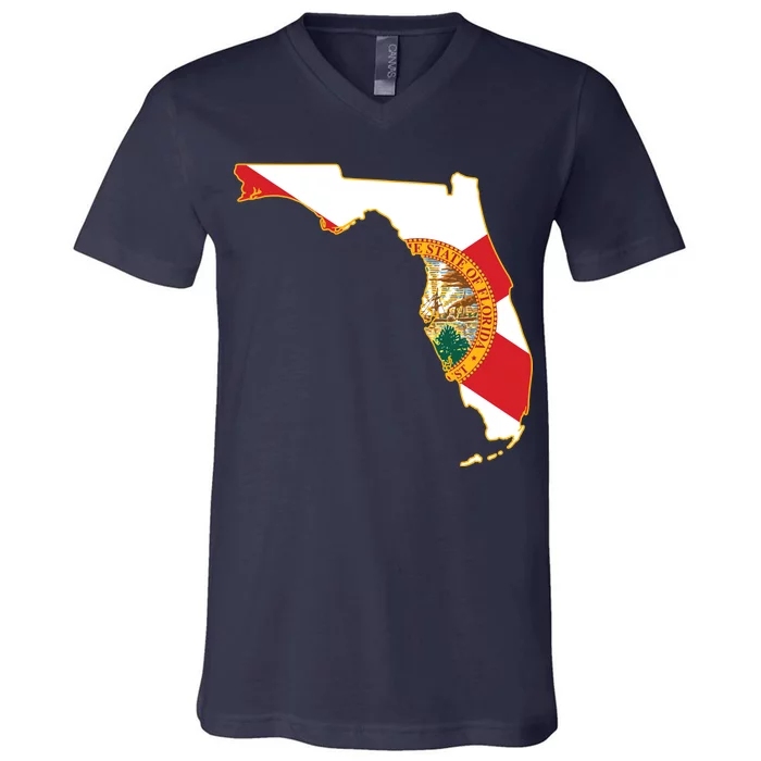 Florida Map State Flag V-Neck T-Shirt