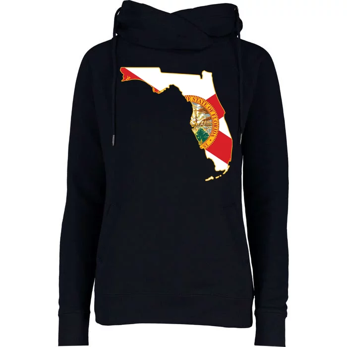 Florida Map State Flag Womens Funnel Neck Pullover Hood